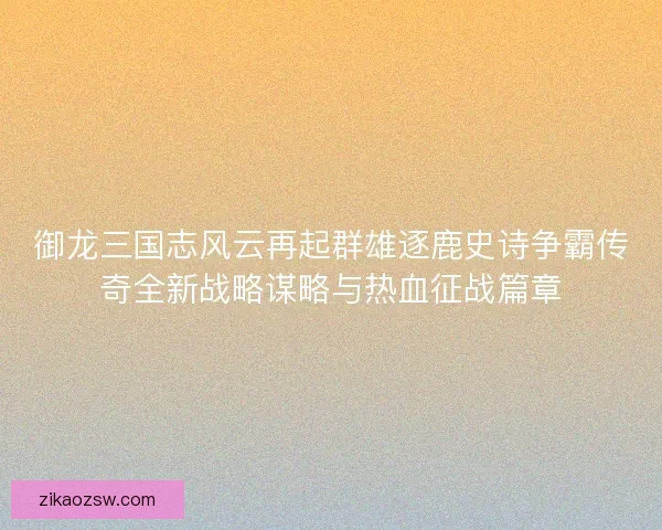 御龙三国志风云再起群雄逐鹿史诗争霸传奇全新战略谋略与热血征战篇章